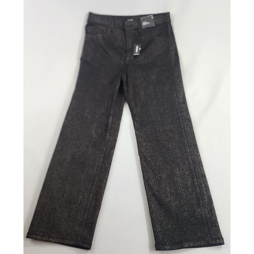 Express Jeans Womens 4 Straight Super High Rise Polished Bronze Metallic Denim
